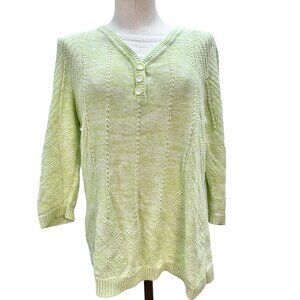 Womens Medium Light Green Henley Sweater 3/4 Sleeve Christopher & Banks
